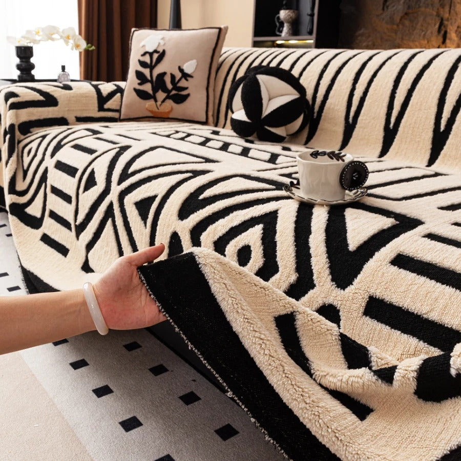 1pc Warm Thicken Fluffy Fleece Bohemian Sofa Towel, for Living Room Bedding Room Leisure Warm Blanket Boho Couch Cover