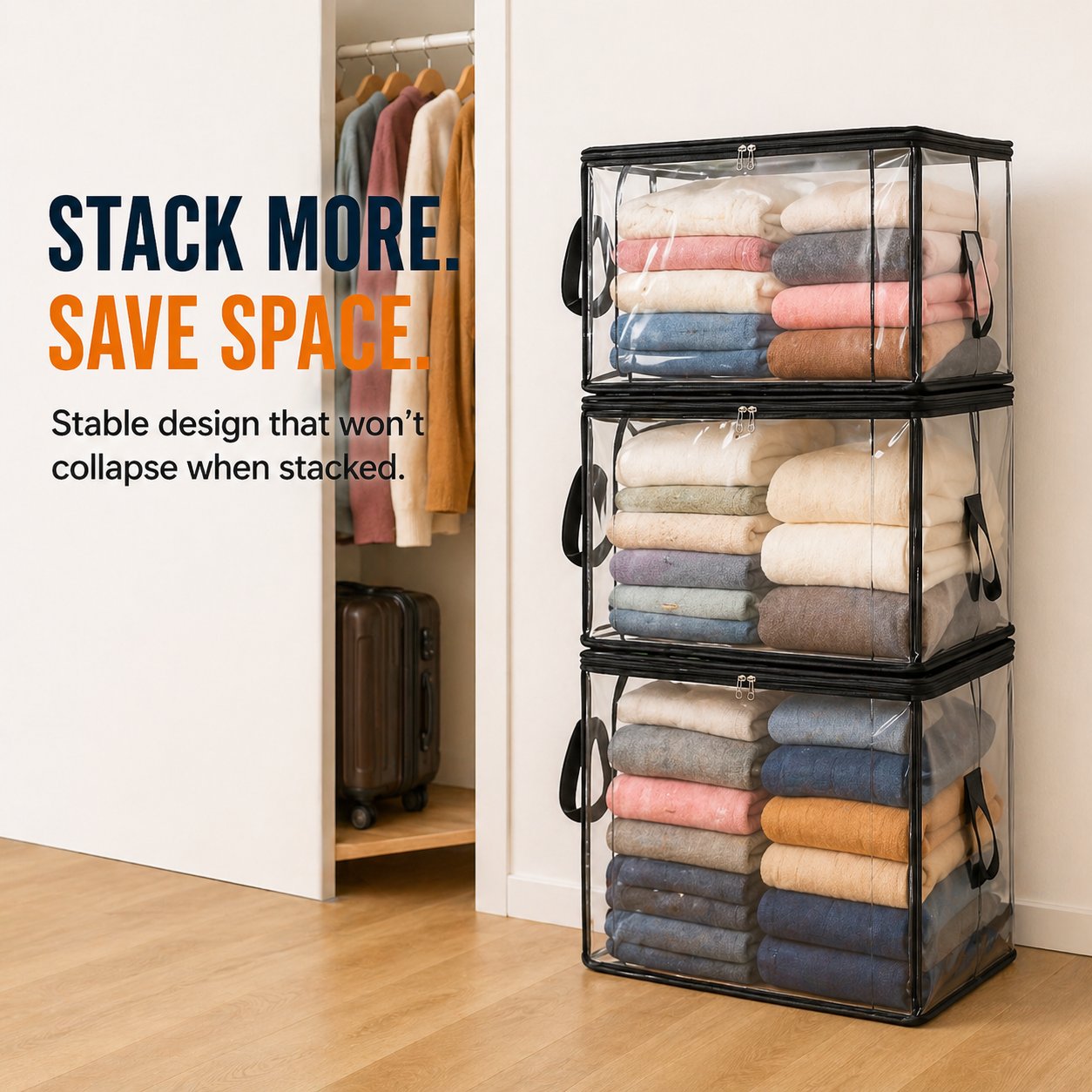 Large Clear Storage Box with Hinged Lid