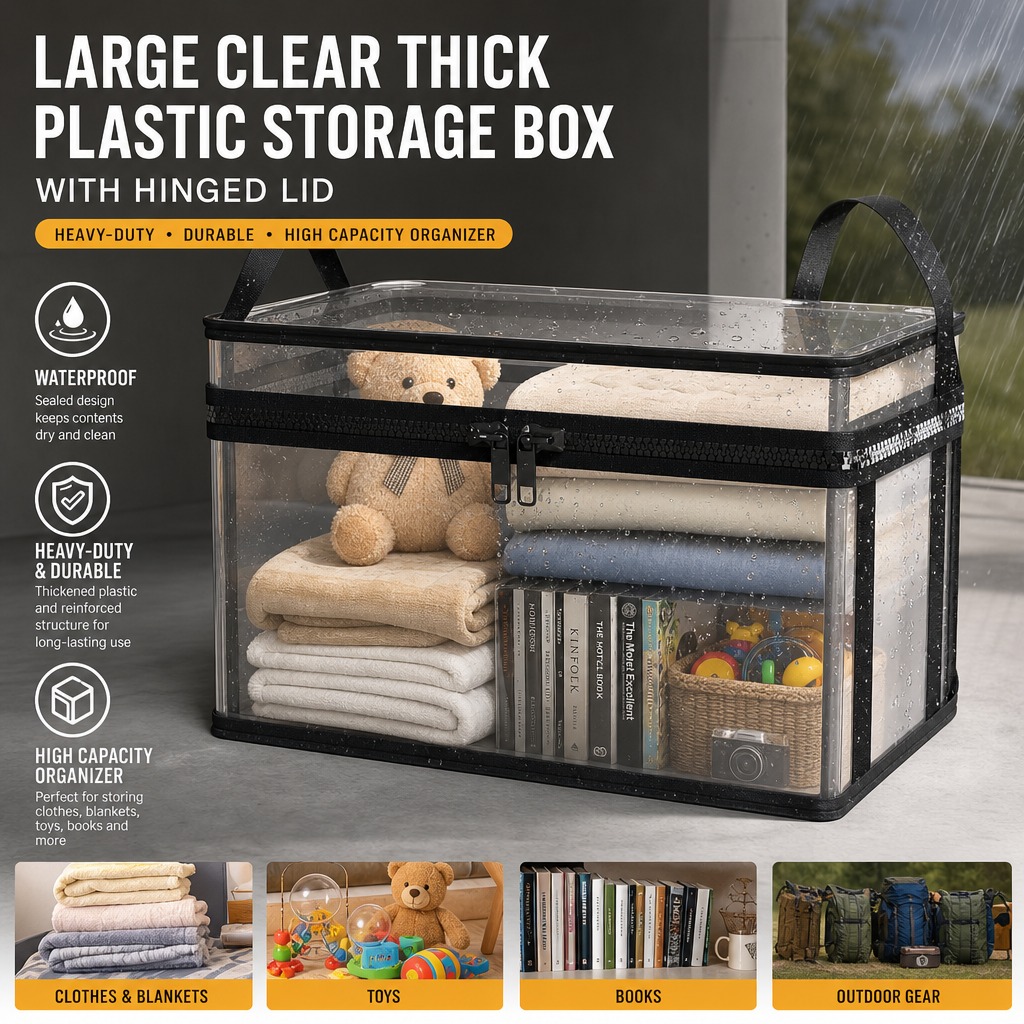 Large Clear Storage Box with Hinged Lid