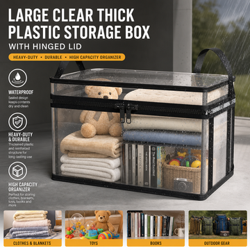 Large Clear Storage Box with Hinged Lid