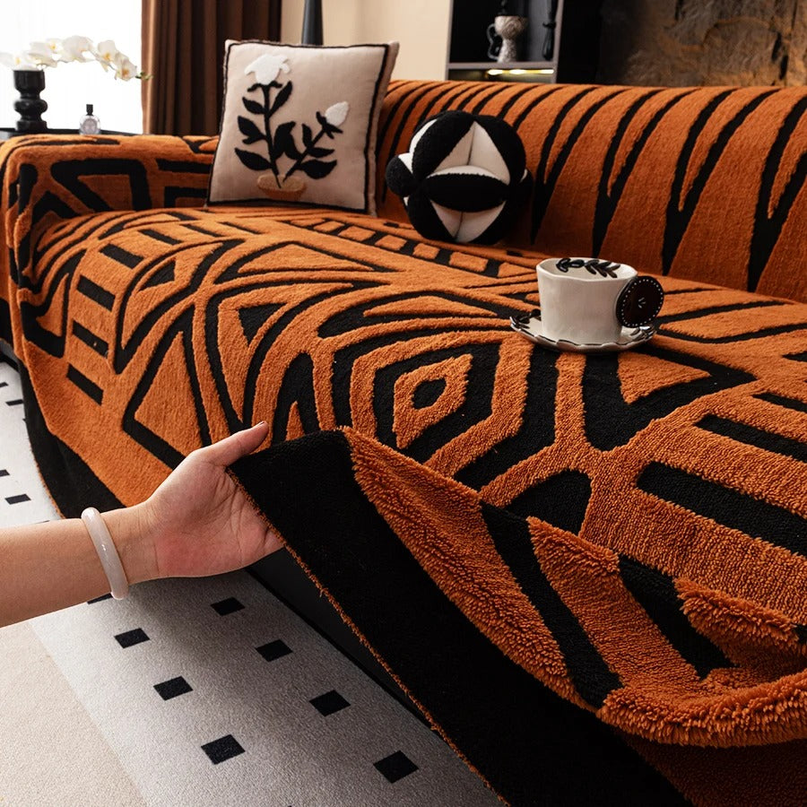 1pc Warm Thicken Fluffy Fleece Bohemian Sofa Towel, for Living Room Bedding Room Leisure Warm Blanket Boho Couch Cover