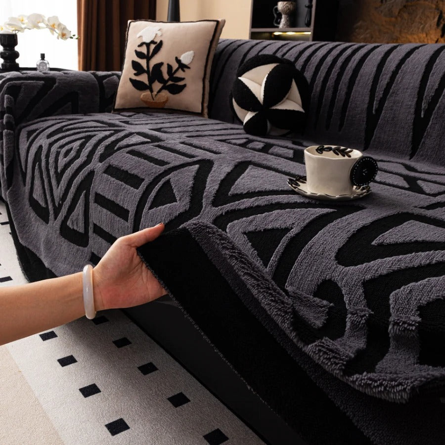 1pc Warm Thicken Fluffy Fleece Bohemian Sofa Towel, for Living Room Bedding Room Leisure Warm Blanket Boho Couch Cover